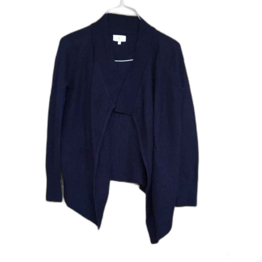 Lou & Grey wool blend open cardigan sweater. Color navy.
